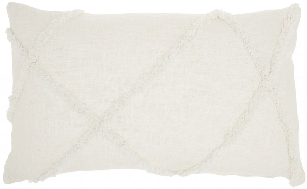 White Abstract  Shaggy Detail Lumbar Pillow - Homeroots