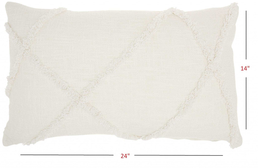 White Abstract Shaggy Detail Lumbar Pillow - Homeroots - Flyclothing LLC