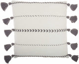 Bohemian White Cotton Accent Pillow With Grey Tassel Details - Homeroots - Flyclothing LLC