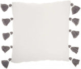 Bohemian White Cotton Accent Pillow With Grey Tassel Details - Homeroots - Flyclothing LLC
