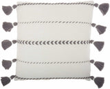 Bohemian White Cotton Accent Pillow With Grey Tassel Details - Homeroots - Flyclothing LLC