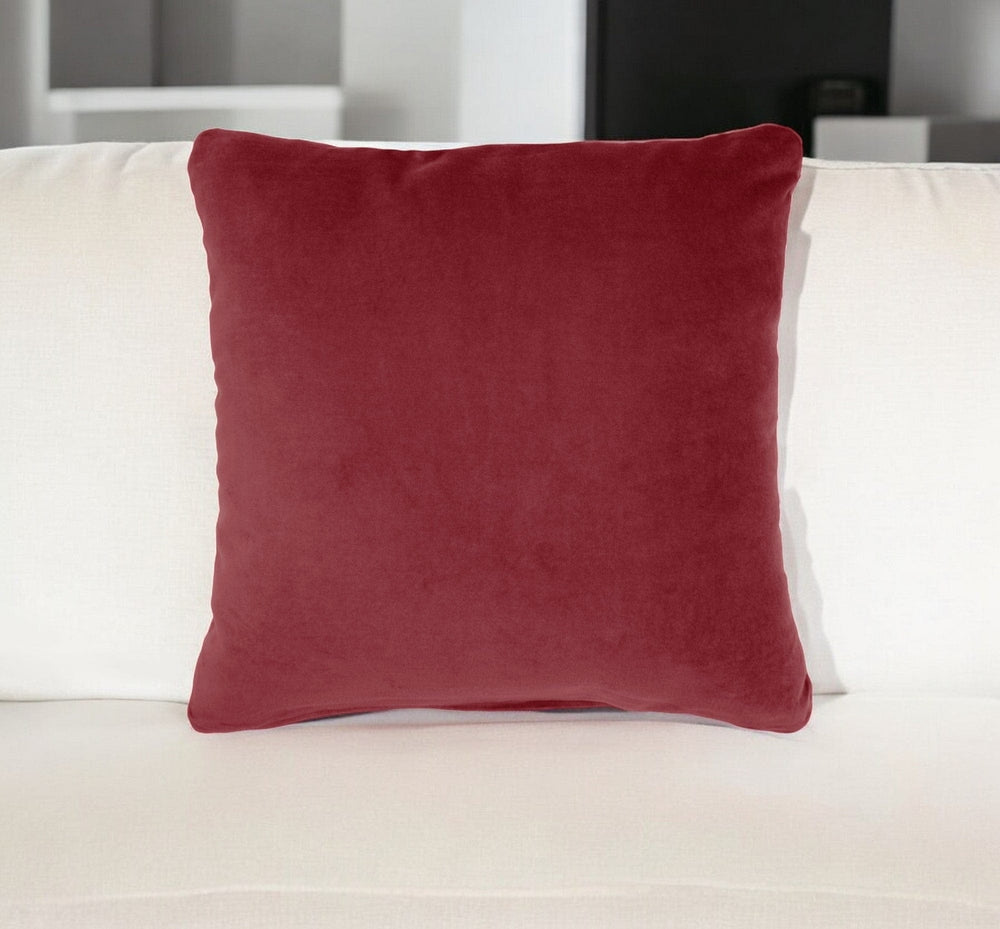16" X 16" Red Solid Color Velvet Throw Pillow - Homeroots
