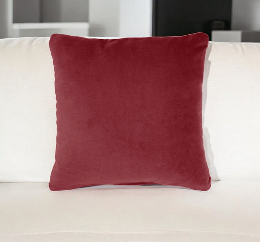 16" X 16" Red Solid Color Velvet Throw Pillow - Homeroots