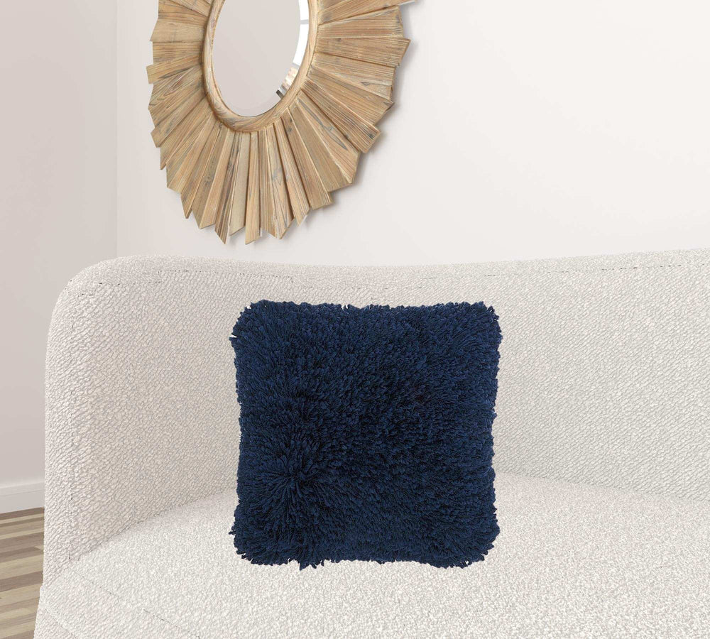 Fluffy Navy Shag Accent Throw Pillow - Homeroots - Flyclothing LLC