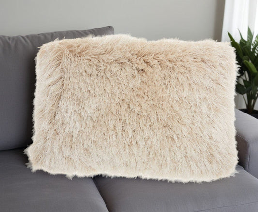 14" X 20" Beige Throw Pillow - Homeroots