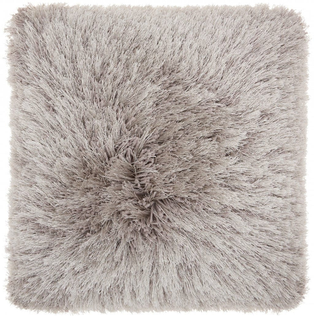 20" Light Gray Shag Accent Throw Pillow - Homeroots