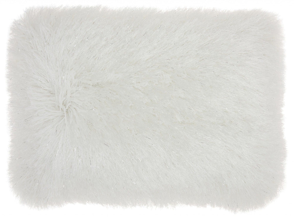14" X 20" White Super Shaggy Throw Pillow - Homeroots
