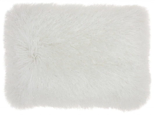 14" X 20" White Super Shaggy Throw Pillow - Homeroots