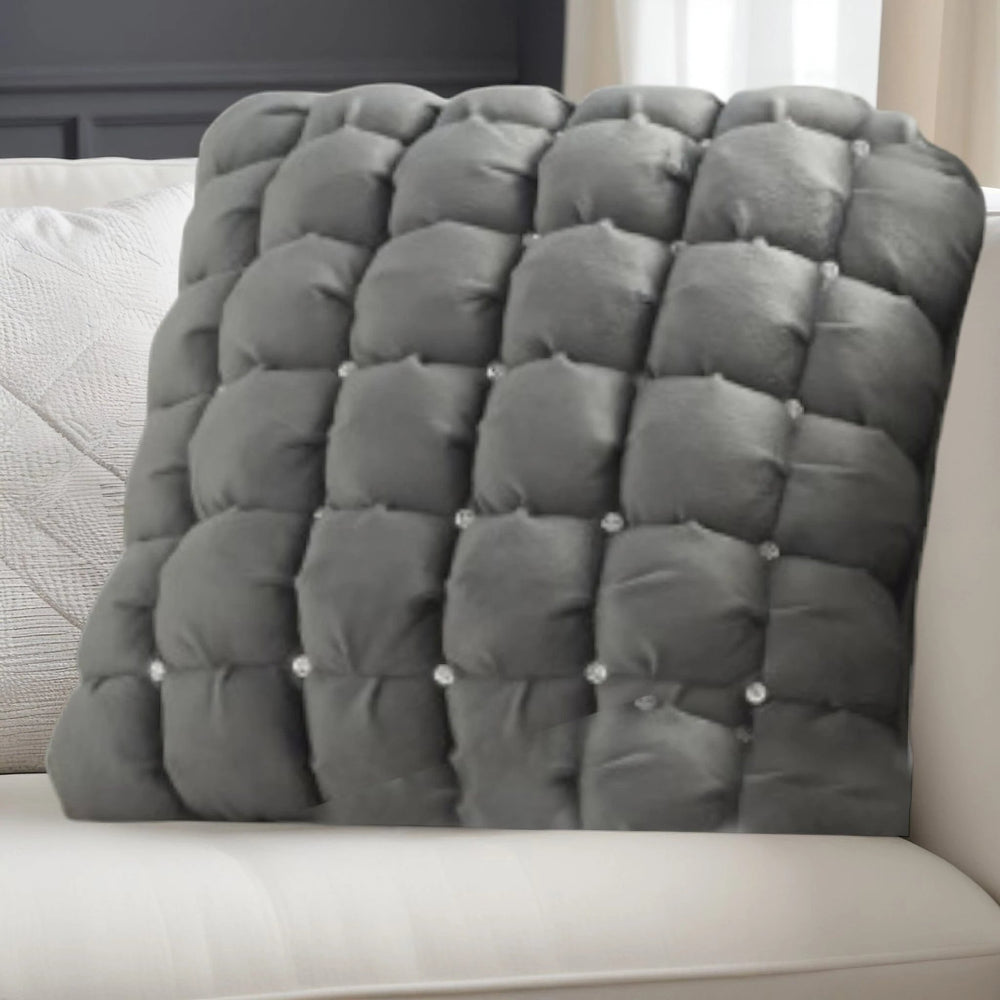 20" Dark Gray With Bling Quilted Velvet Throw Pillow - Homeroots