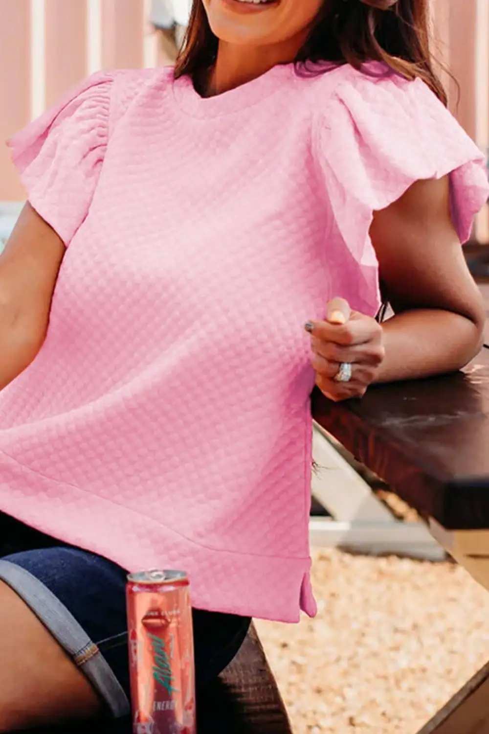 Textured Ruffle Cap Sleeve Top - Trendsi - Flyclothing LLC