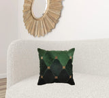 18" X 18" Green Geometric Cowhide Pillow With Sequins - Homeroots
