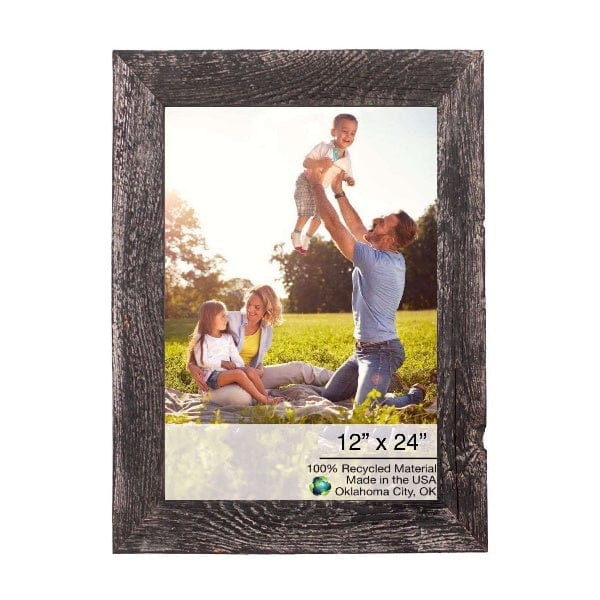 12" X 24" Rustic Farmhouse Rustic Black Wood Frame - Homeroots