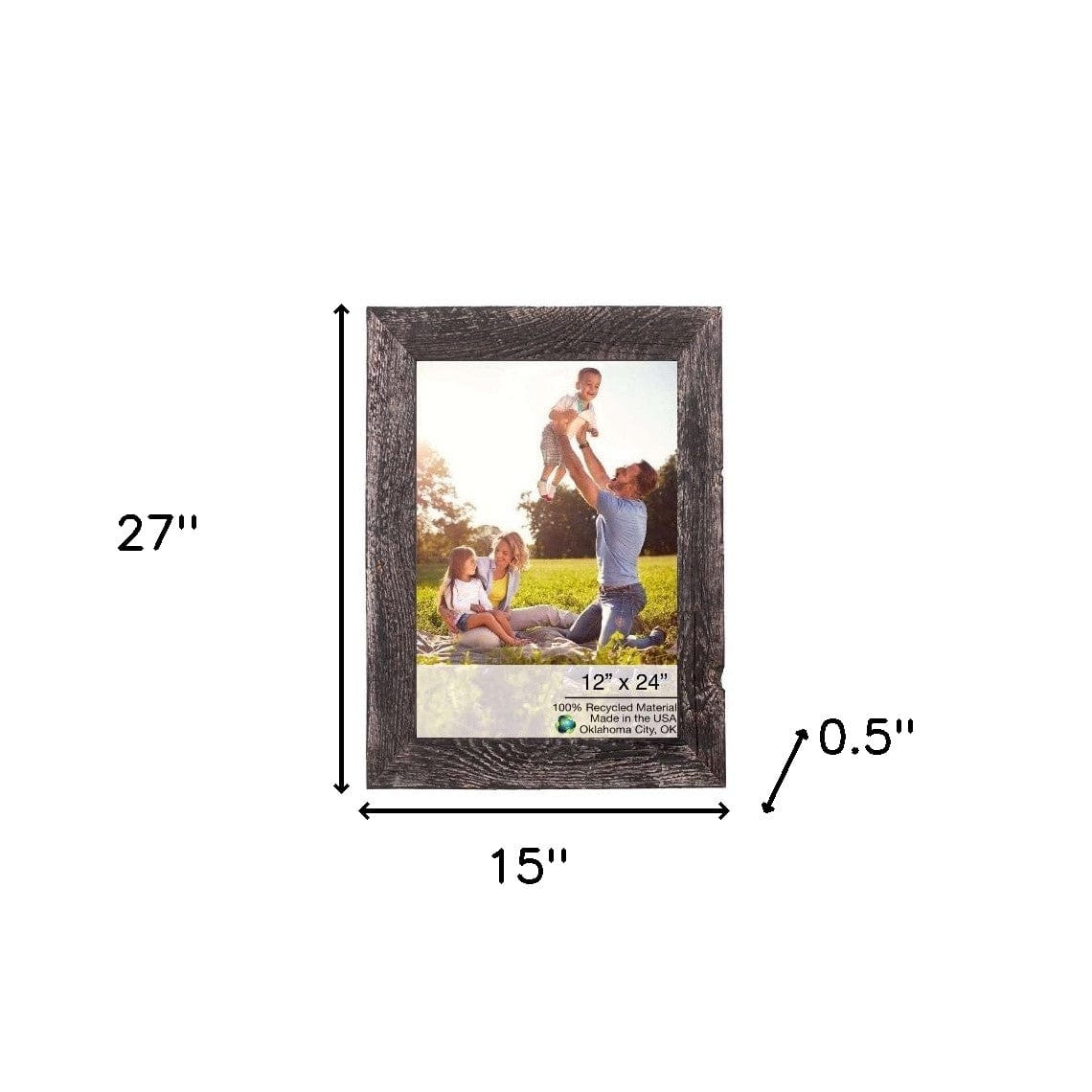 12" X 24" Rustic Farmhouse Rustic Black Wood Frame - Homeroots