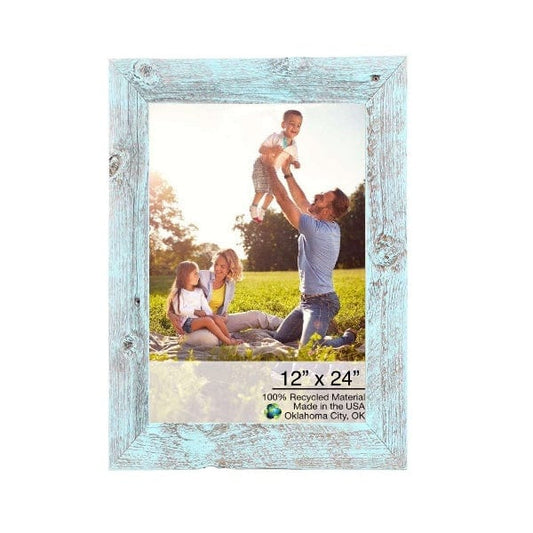 12" X 24" Rustic Farmhouse Light Aqua Blue Wood Frame - Homeroots