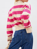 Striped Button Down Drop Shoulder Cardigan - Trendsi