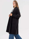 Pocketed Open Front Long Sleeve Longline Cardigan - Trendsi - Flyclothing LLC