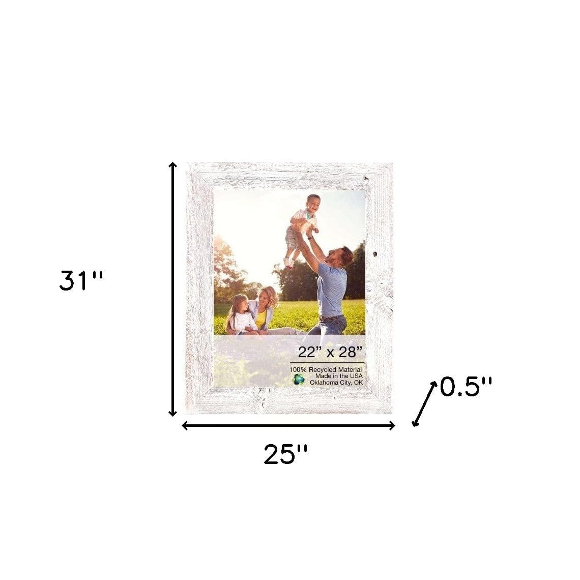 22" X 28" Rustic Farmhouse White Wash Wood Frame - Homeroots