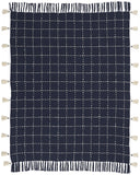 Navy And White Stitched Square Pattern Cotton Throw Blanket - Homeroots