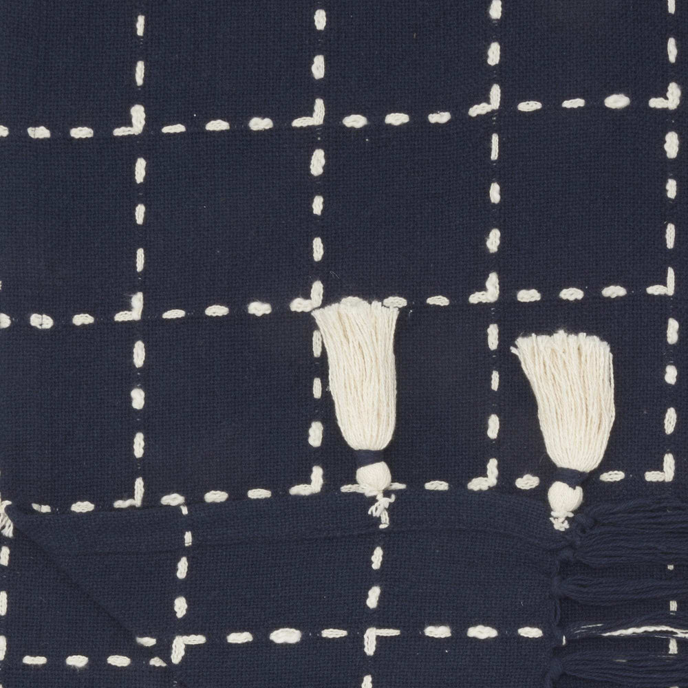 Navy And White Stitched Square Pattern Cotton Throw Blanket - Homeroots - Flyclothing LLC