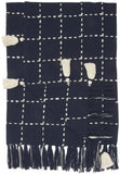 Navy And White Stitched Square Pattern Cotton Throw Blanket - Homeroots