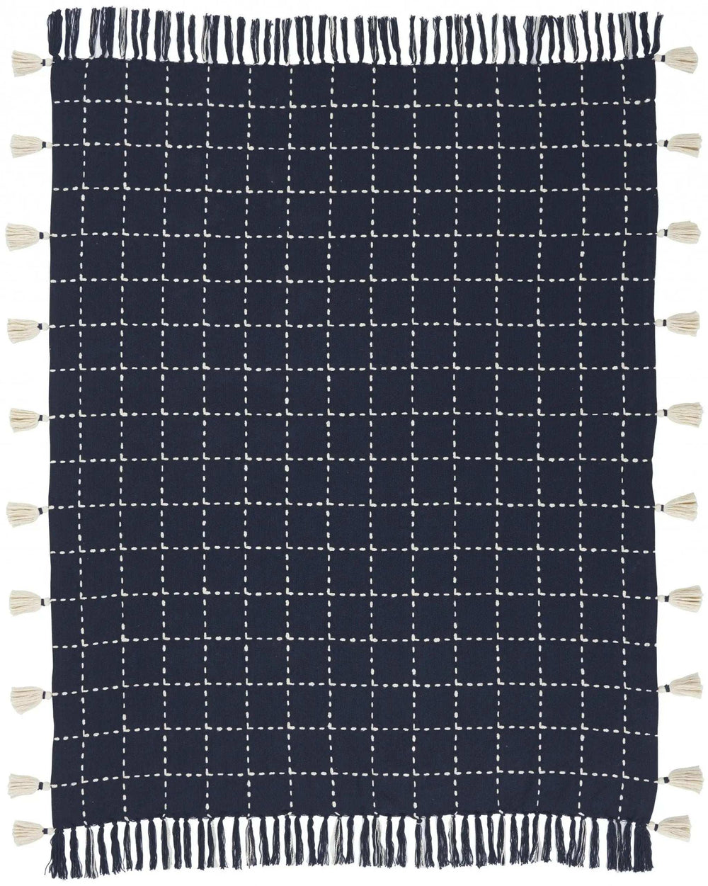 Navy And White Stitched Square Pattern Cotton Throw Blanket - Homeroots - Flyclothing LLC