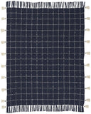 Navy And White Stitched Square Pattern Cotton Throw Blanket - Homeroots