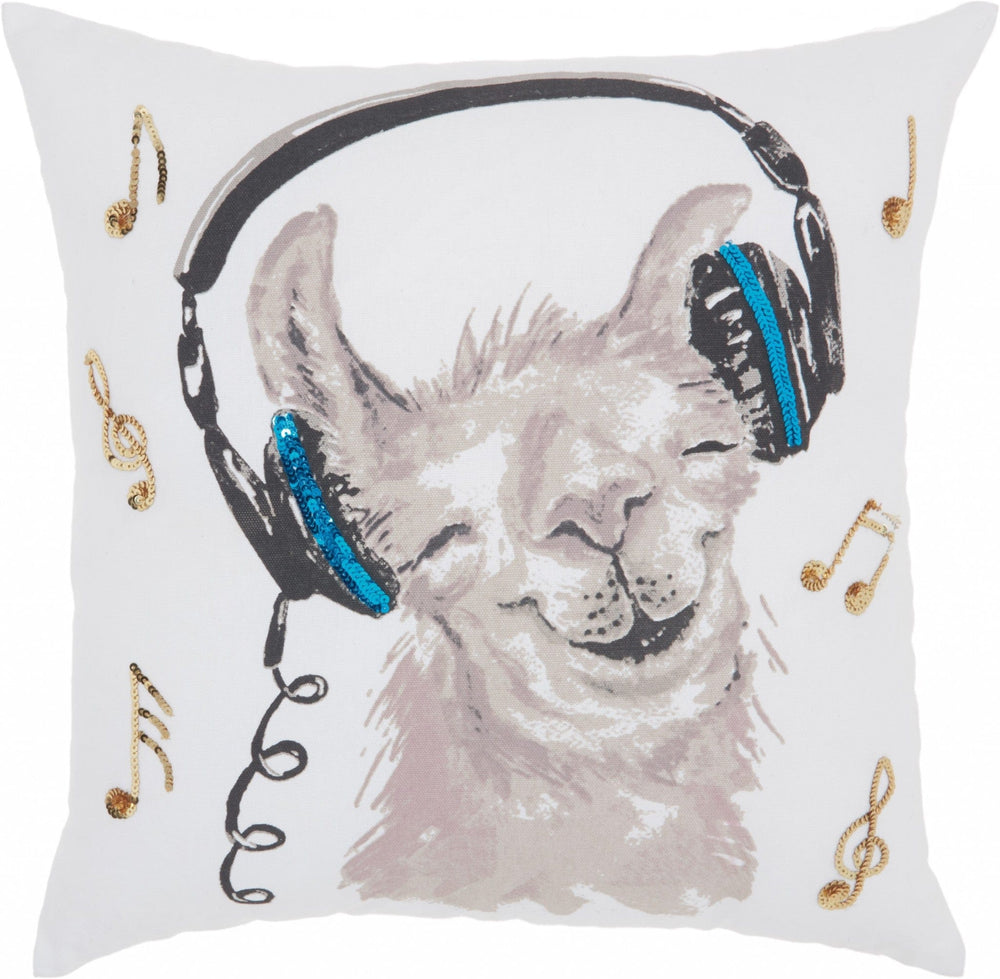 18" Teal and White Llama Cotton Throw Pillow - Homeroots