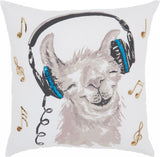 18" Teal and White Llama Cotton Throw Pillow - Homeroots