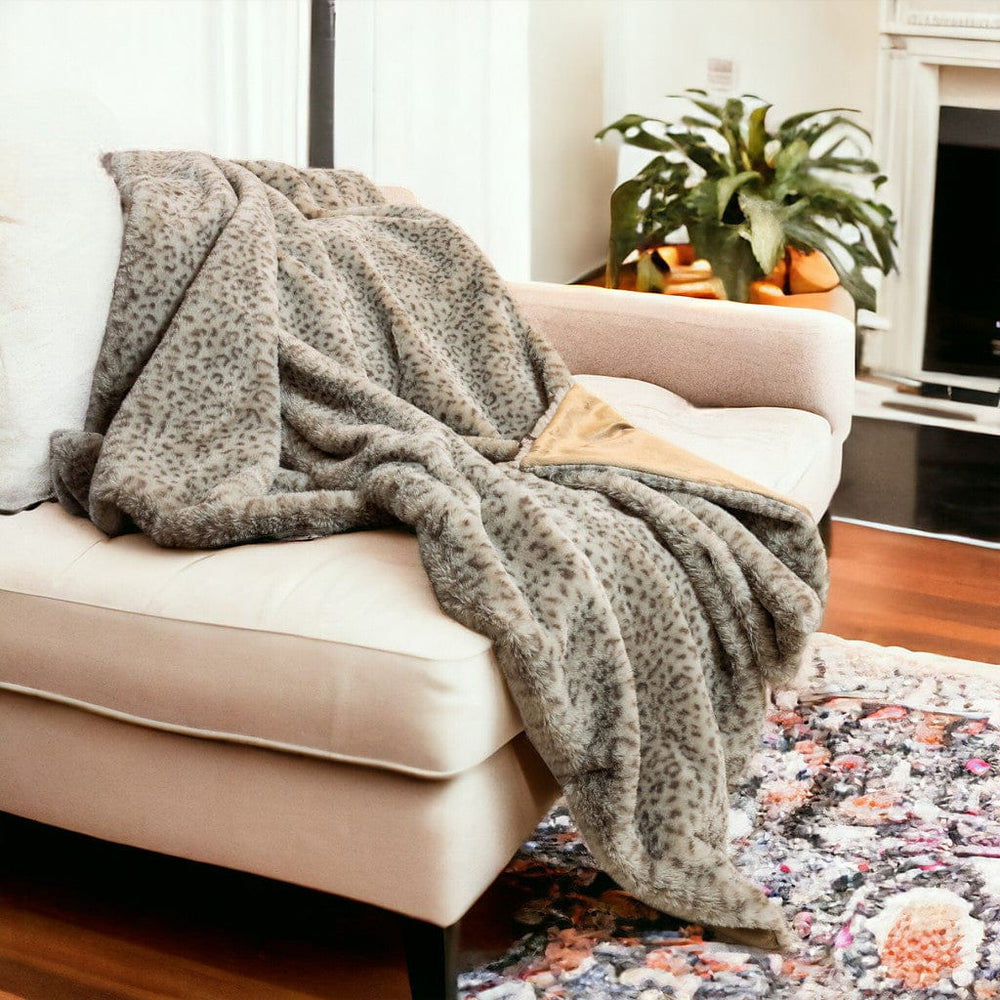 Brown Faux Fur Animal Print Plush Throw - Homeroots