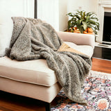 Brown Faux Fur Animal Print Plush Throw - Homeroots