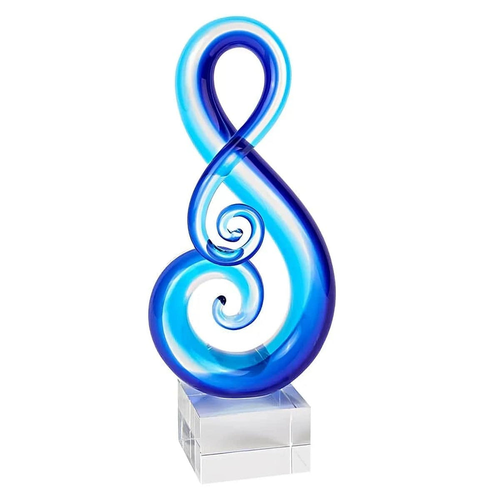 12" Clear and Blue Murano Glass Modern Abstract Tabletop Sculpture - Homeroots