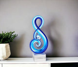 12" Clear and Blue Murano Glass Modern Abstract Tabletop Sculpture - Homeroots