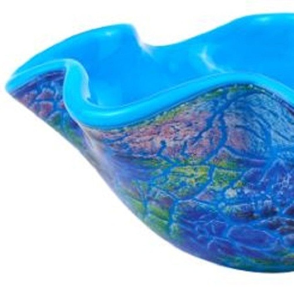 9" Modern Blue And Green Glass Centerpiece Bowl - Homeroots - Flyclothing LLC