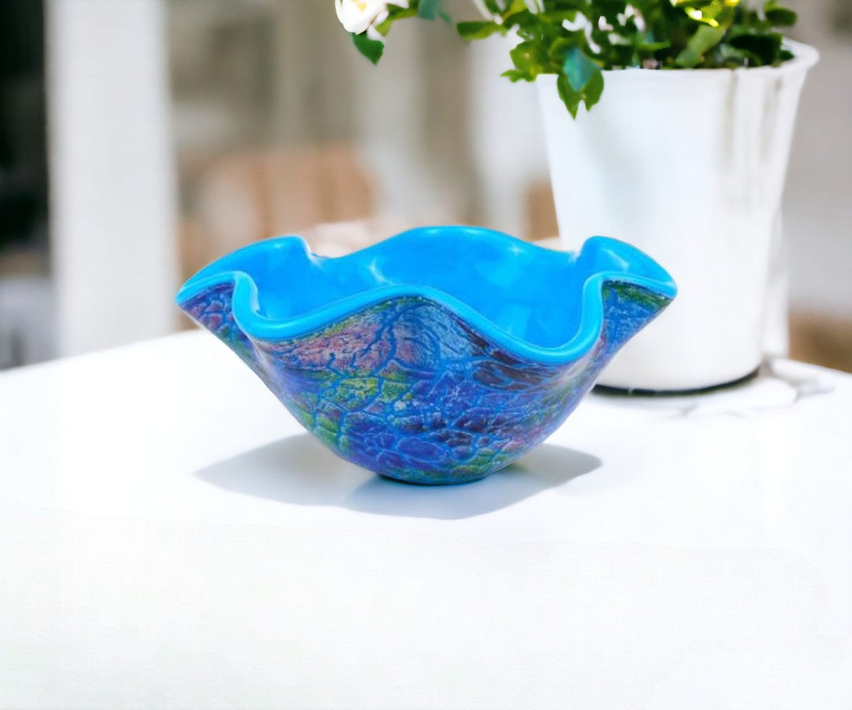9" Modern Blue And Green Glass Centerpiece Bowl - Homeroots - Flyclothing LLC