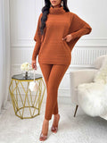 Turtleneck Batwing Sleeve Top and Pants Set - Trendsi - Flyclothing LLC