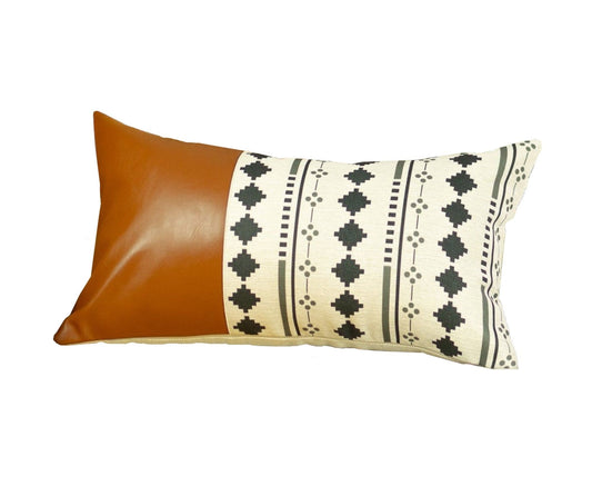 12" X 20" Brown and White Faux Leather Throw Pillow Cover - Homeroots