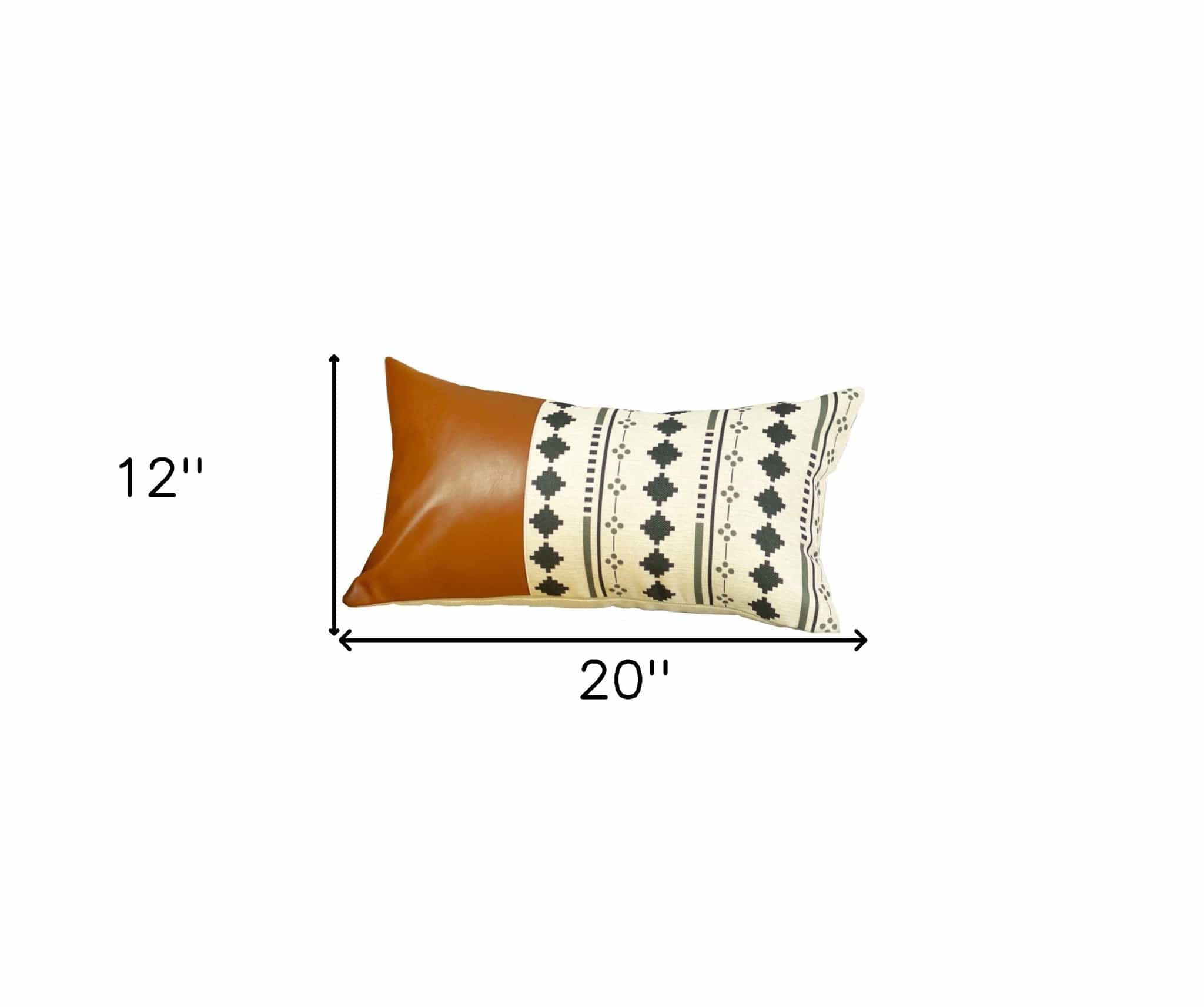 12" X 20" Brown and White Faux Leather Throw Pillow Cover - Homeroots