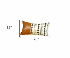 12" X 20" Brown and White Faux Leather Throw Pillow Cover - Homeroots