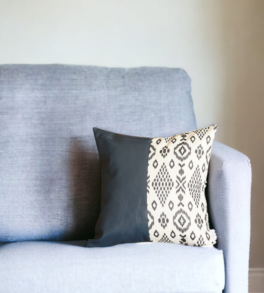 17" Navy Blue Faux Leather Throw Pillow Cover - Homeroots