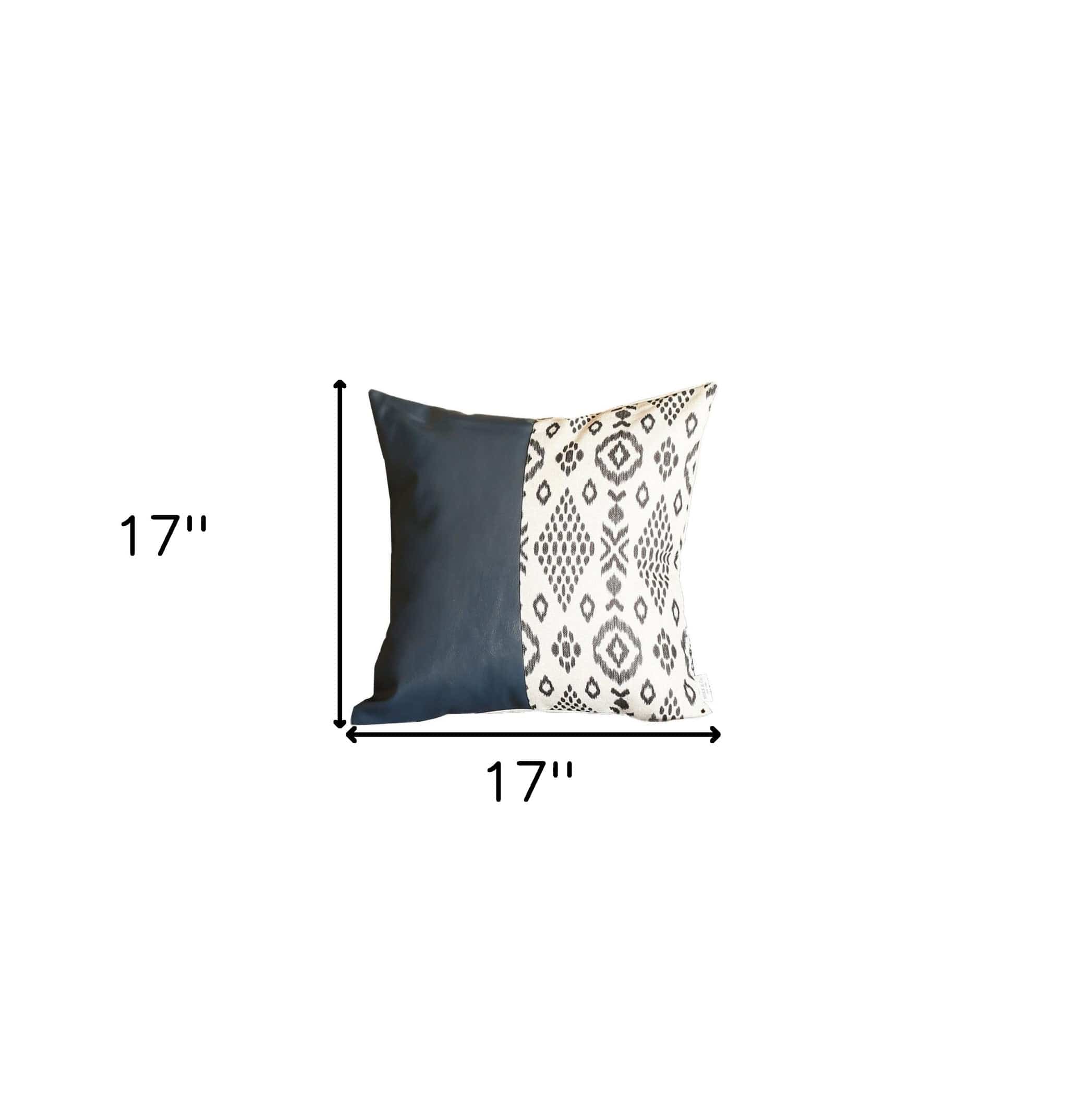 17" Navy Blue Faux Leather Throw Pillow Cover - Homeroots