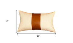 12" X 20" Brown and White Faux Leather Throw Pillow Cover - Homeroots