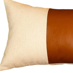 12" X 20" Brown and White Faux Leather Throw Pillow Cover - Homeroots