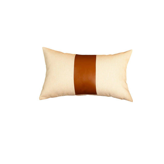 12" X 20" Brown and White Faux Leather Throw Pillow Cover - Homeroots