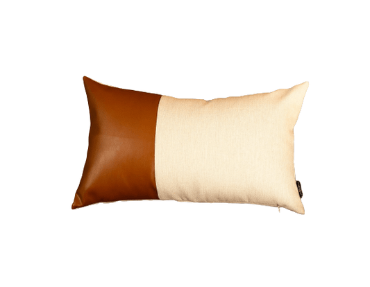 12" X 20" Brown and White Faux Leather Throw Pillow Cover - Homeroots