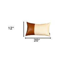 12" X 20" Brown and White Faux Leather Throw Pillow Cover - Homeroots