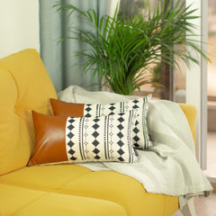 Set Of 2 Diamond Patterned And Brown Faux Leather Lumbar Pillow Covers - Homeroots