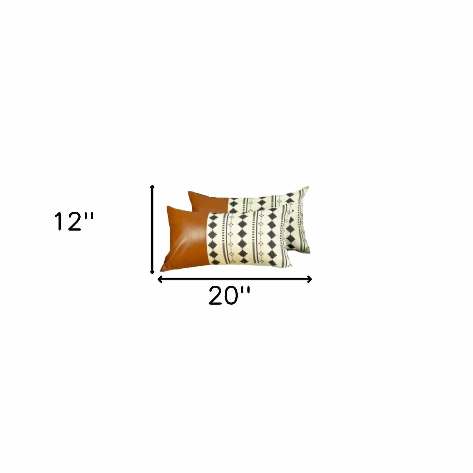 Set Of 2 Diamond Patterned And Brown Faux Leather Lumbar Pillow Covers - Homeroots