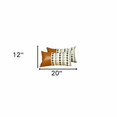 Set Of 2 Diamond Patterned And Brown Faux Leather Lumbar Pillow Covers - Homeroots
