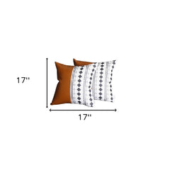 Set Of 2 Half Diamond Patterns And Rustic Brown Faux Leather Lumbar Pillow Covers - Homeroots