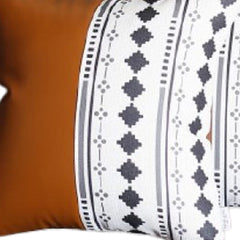 Set Of 2 Half Diamond Patterns And Rustic Brown Faux Leather Lumbar Pillow Covers - Homeroots